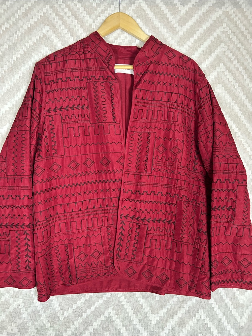 Alfred Dunner Red Embroidered Open Front Jacket